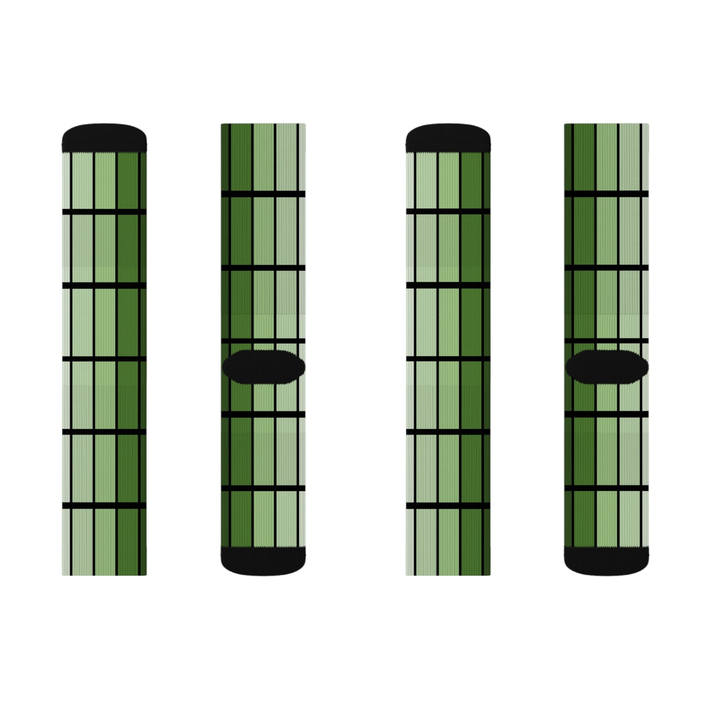 Green Plaid Ribbed Crew Socks